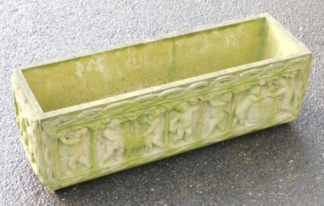 An HGC concrete rectangular planter, moulded with putti, impressed marks, 79cm wide.