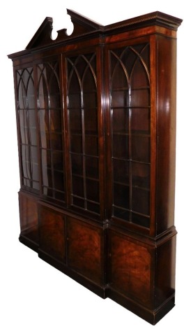 A George III style mahogany breakfront library bookcase