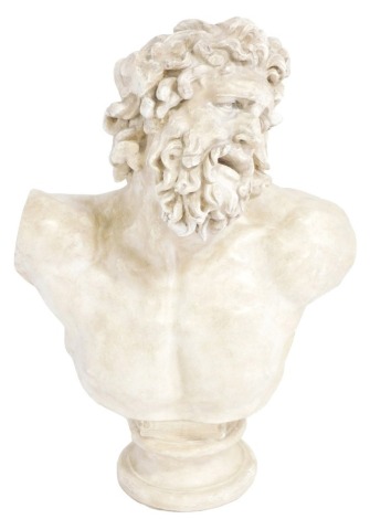 A plaster bust of Laocoon, After the Antique, 80cm high.