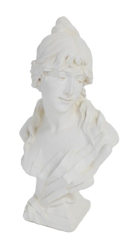 A plaster bust of a lady, possibly Artemis, bears marks verso, 64cm high.