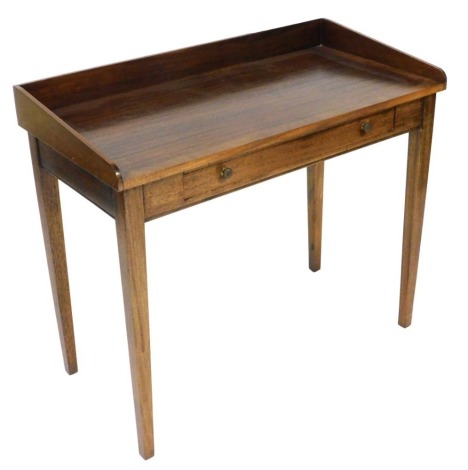 A mahogany serving table, with a three sided gallery, above a frieze drawer, with a divided baize interior, raised on tapering square legs, 80cm high, 93cm wide, 46cm deep.