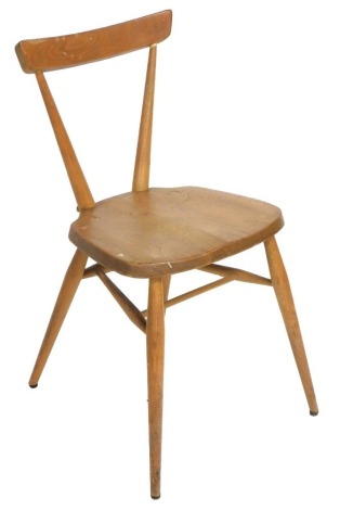 An Ercol beech and elm Windsor stacking dining chair.