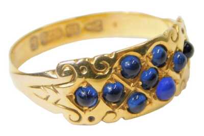 A  Victorian 15ct gold and cabochon sapphire ring, Cheter 1893, size L, 2.5g.