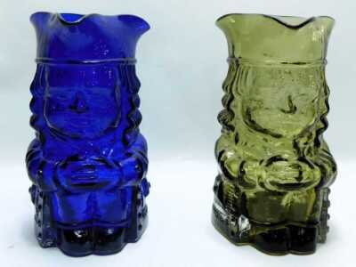 Two Whitefriars glass Toby jugs, in Bristol blue and pale green, each 18cm high. - 2