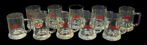 Ten Pimm's glass half pint tankards, 10.5cm high.