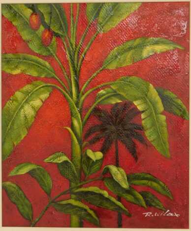 R Wilcox (20thC School). Tropical Palm, oil on board, signed, 63cm x 53cm.