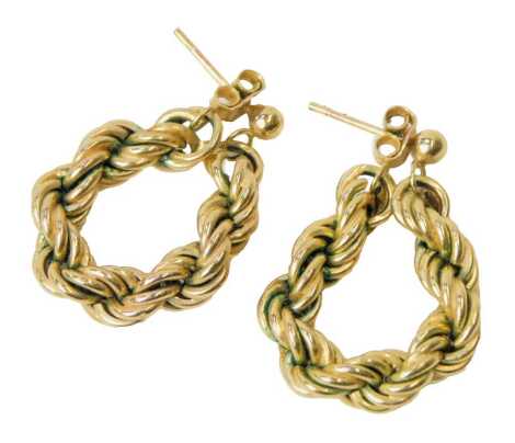 A pair of 9ct gold rope twist hoop earrings, 3.5g.