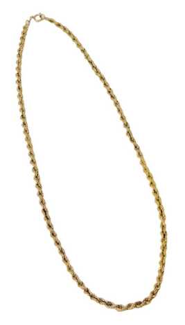 A 9ct gold rope twist neck chain, on a bolt ring clasp, 41.5cm long, 3.7g.