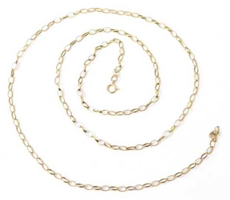 A 9ct gold oval link neck chain, on a bolt ring clasp, 72.5cm long, 5.0g.