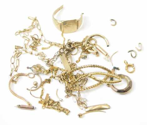 A group of 9ct scrap gold, and gold plated items, 16.6g all in.