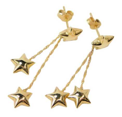 A pair of triple star drop earrings, with pin attachments, the butterflies marks 9ct, 1.6g.