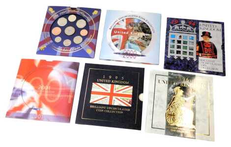 Commemorative coinage, comprising Brilliant Uncirculated Coin Collections for 1995, 1996, 1998, 1994, 2001 and 2000.