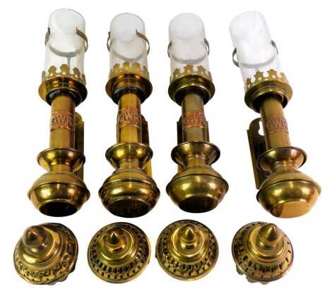 Four brass railway related carriage lamps, for GWR, with glass shade, 29.5cm high.