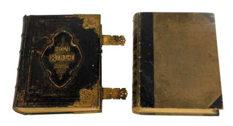 A Cassell's Illustrated Family Bible, Superior edition, published by Cassell et al London, bearing family register, half gilt tooled leather and canvas boards, together with a National Comprehensive Family Bible, commentary by Reverend John Eadie, publish