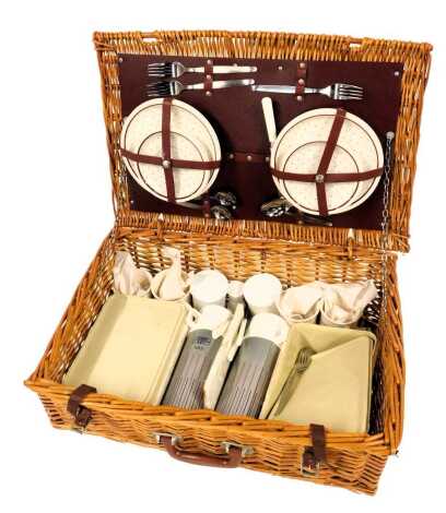 A Brexton picnic hamper, with a fitted interior, to include thermos flasks, spotted plates, etc.