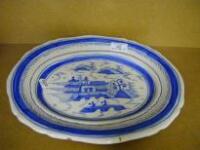 A 19thC French faience oval platter of Chinese design