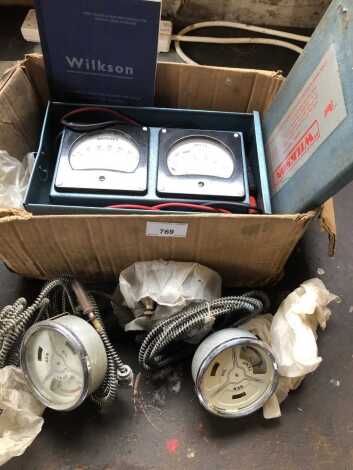 Fordson temperature gauges and an amp/volt meter. (3)