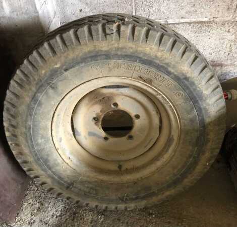 A spare wheel for a Pettit three tonne trailer.