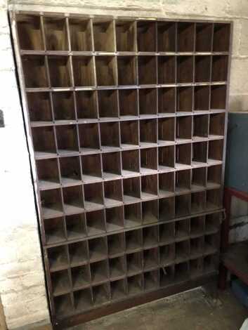 A former GPO pigeon hole racking, 192cm high, 120cm wide.