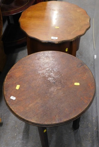 An oak side table and sewing box.