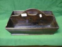 A 19thC stained wood 2-section cutlery tray with centre handle