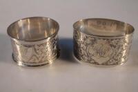 Two late Victorian silver napkin rings