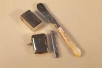 A Victorian silver butter knife and other items