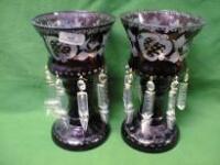 A pair of Bohemian ruby glass table lustres