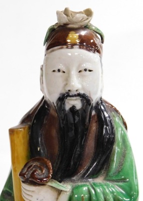 A 19thC Qing dynasty Chinese glazed figure of a scholar, 30cm high. - 5