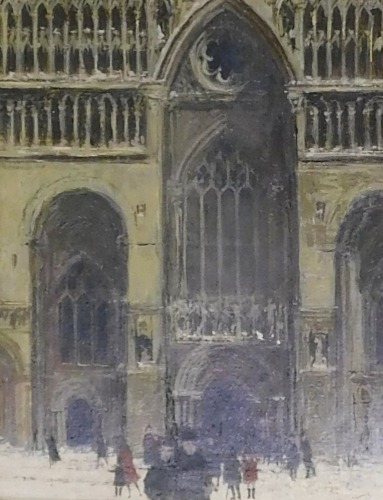 Peter Brannan (1926-1994). West front, Lincoln Cathedral, oil on board, signed, dated (19)63, titled verso, 34cm x 27cm.