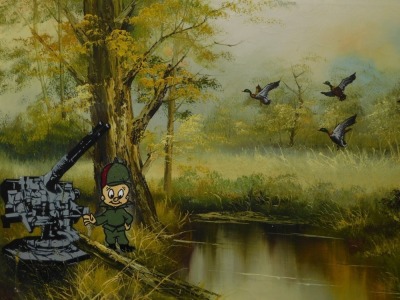 20thC School. Elmer Fudd Duck Shooting, acrylic over oil on canvas, signed Gailey, 61cm x 91cm. - 2