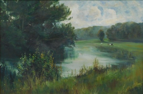 20thC British School. River landscape, oil on canvas, 49cm x 75cm.