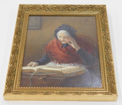 Henry M. Terry (act.1879-1920). Old lady reading, watercolour, signed, 39cm x 30cm. - 2