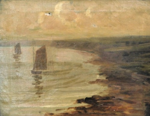 19thC British School. Sailing boats off the coast, oil on canvas, 35cm x 45cm.