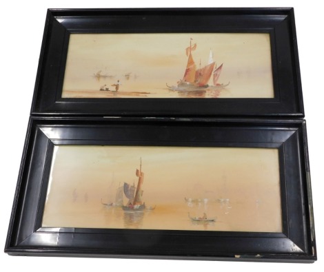 M. Dufoir. Fishing boats, watercolour - pair, signed, 19cm x 49cm.