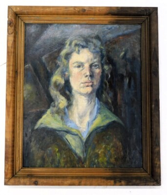 Henry (20thC). Head and shoulders portrait of a young woman, oil on board, signed, 54.5cm x 45cm. - 2