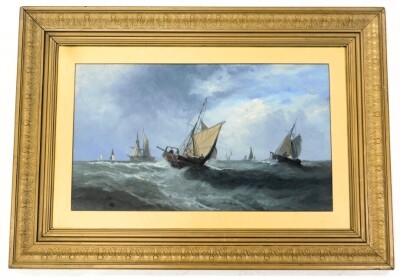 Early 20thC English School. Sailing ships in a choppy sea, oil on artists board, 28cm x 48cm. - 2