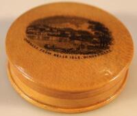 A Mauchline ware patch box depicting Windermere and Ambleside.