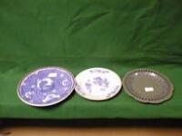 A Chinese plate, blue and white, painted with flowers and foliage, 9" dia