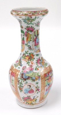 A 19thC Qing dynasty Chinese porcelain bottle vase, decorated in the Canton famille rose palette, with reserves of figures at court to the bulbous body, the neck with gourds, flowers and butterflies, 30cm high. - 2