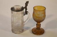 A Bohemian amber flash rummer and a stein