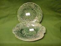 Five 19thC green leaf and berry moulded circular plates