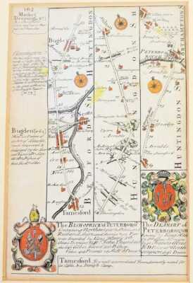 Late 18th/early 19thC School. Three double-sided hand coloured engravings depicting the road from King's Lynn to Harwich, the Road from London to Flamborough, and a map relating to Kingston upon Hull, Lincoln, King's Lynn, and the Deanery of Peterborough, - 4
