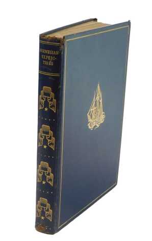 Heyerdahl et al. Great Norwegian Expeditions, published by Dreyers Forlag Oslo, leather bound with gilt tooling.