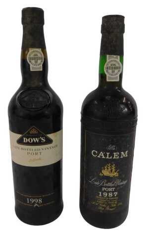 A bottle of Dow's Late Bottled Vintage Port, 1998, together with a bottle of Calem Late Bottled Vintage Port, 1987. (2)