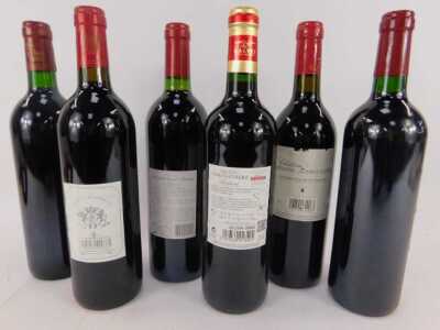 Six bottles of French Bordeaux, comprising Chateau des Joualles 1996, Chateau de Viaqut 2001, Chateau La Croix St Pierre 2014, Chateau de la Commanderie 2006, Chateau Chataigniere 2012, and Chateau Borie Lamouline 2006. - 3