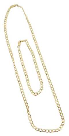 A 9ct gold flattened curb link neck chain and bracelet set, the necklace 46cm long, the bracelet 20cm long, 5.6g.