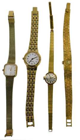 Four wristwatches, comprising two Accurist lady's wristwatches, and two Rotary lady's wristwatches, each gold plated. (4)