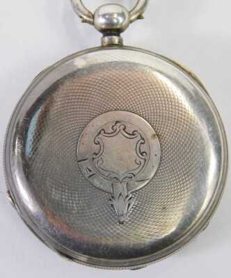 A 19thC silver pocket watch, with a white enamel Roman numeric dial, key wind, and movement numbered 669806, Chester 1878, on a silver curb link watch chain with T bar, 93.4g all in. - 6