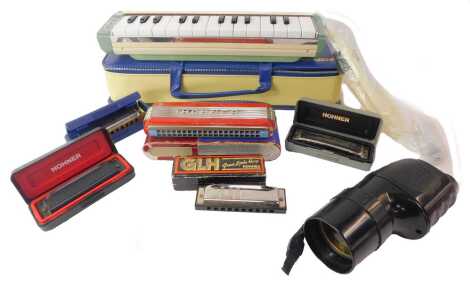 Musical instruments, to include a melodian, cased, Hohner harmonica, a Hohner Blues harp, etc. (1 tray)